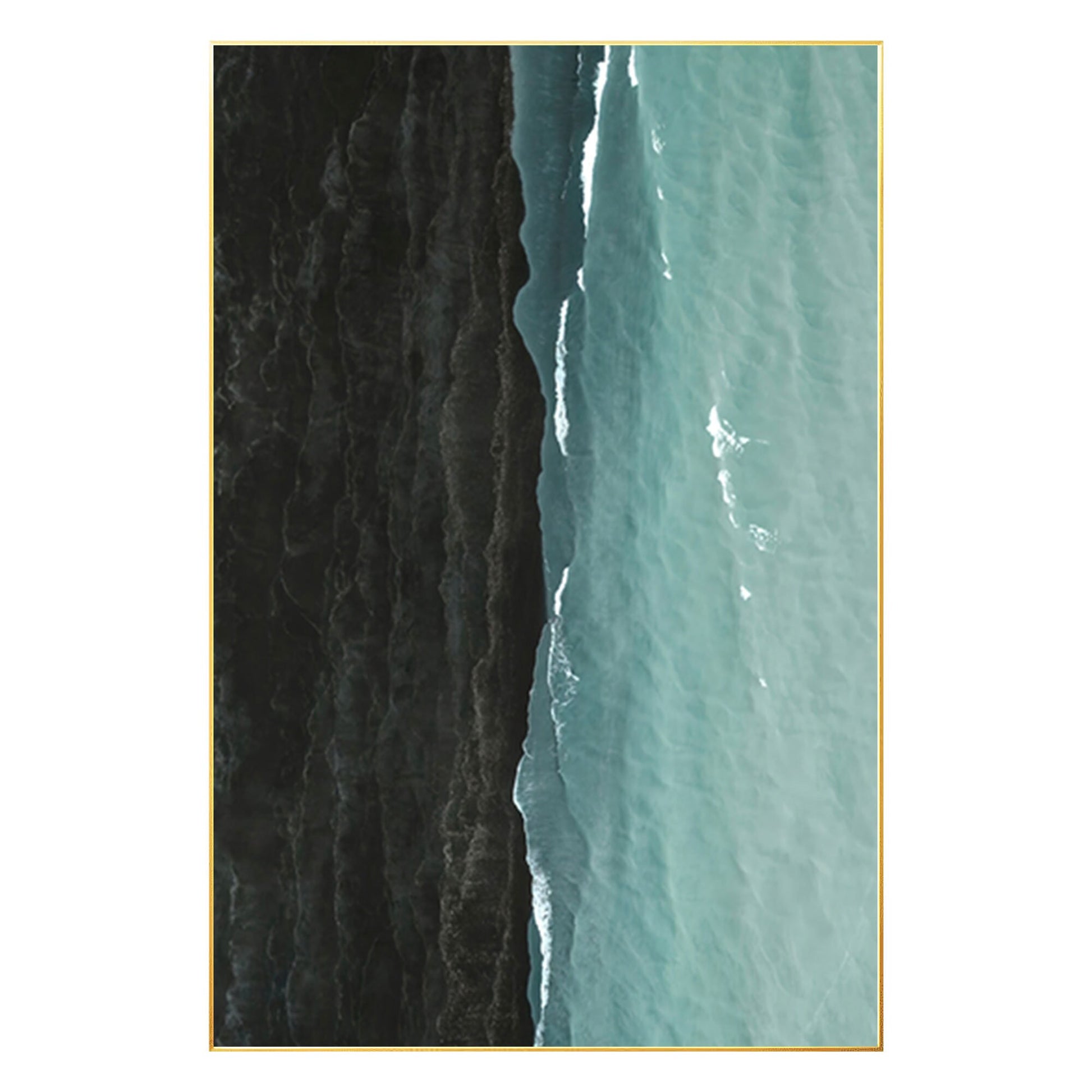 Black Teal Seascape Painting: Minimalist Ocean Canvas Wall Art #7