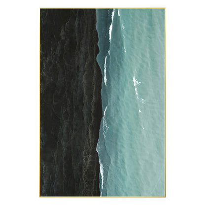 Black Teal Seascape Painting: Minimalist Ocean Canvas Wall Art #7
