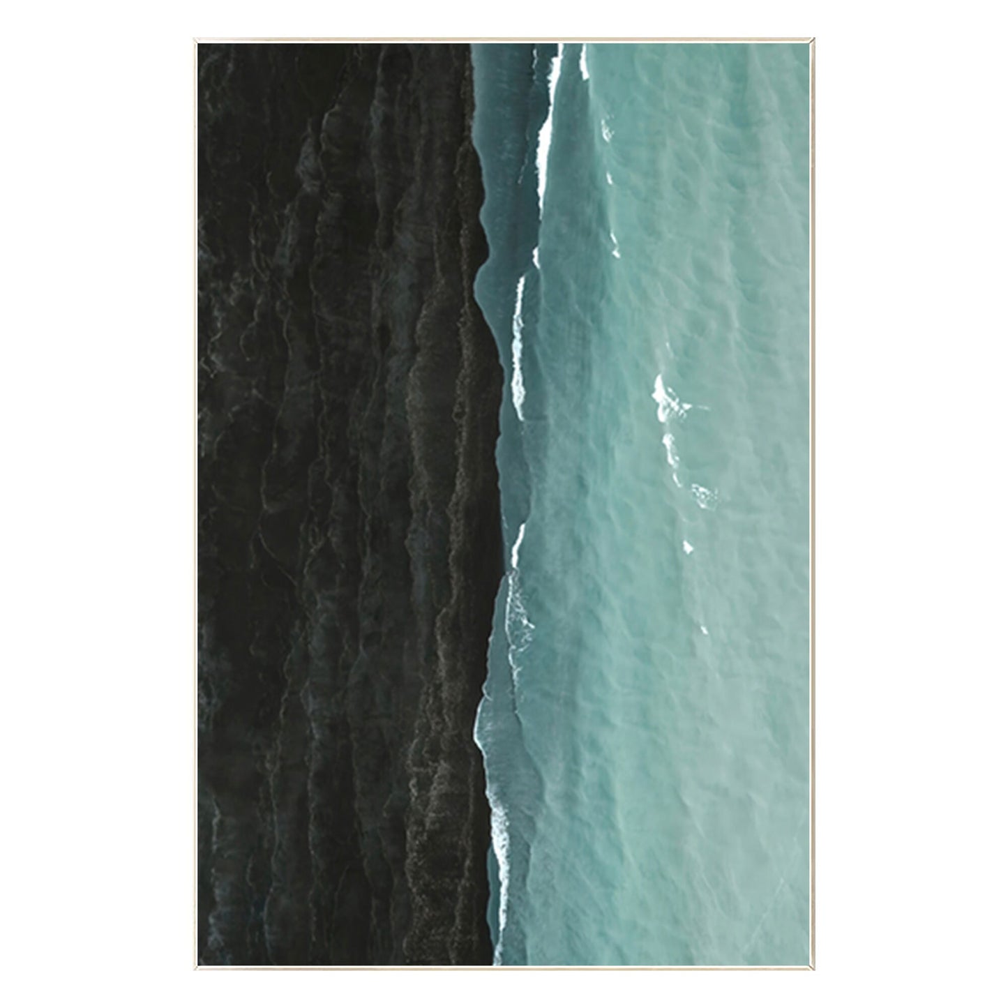 Black Teal Seascape Painting: Minimalist Ocean Canvas Wall Art #8