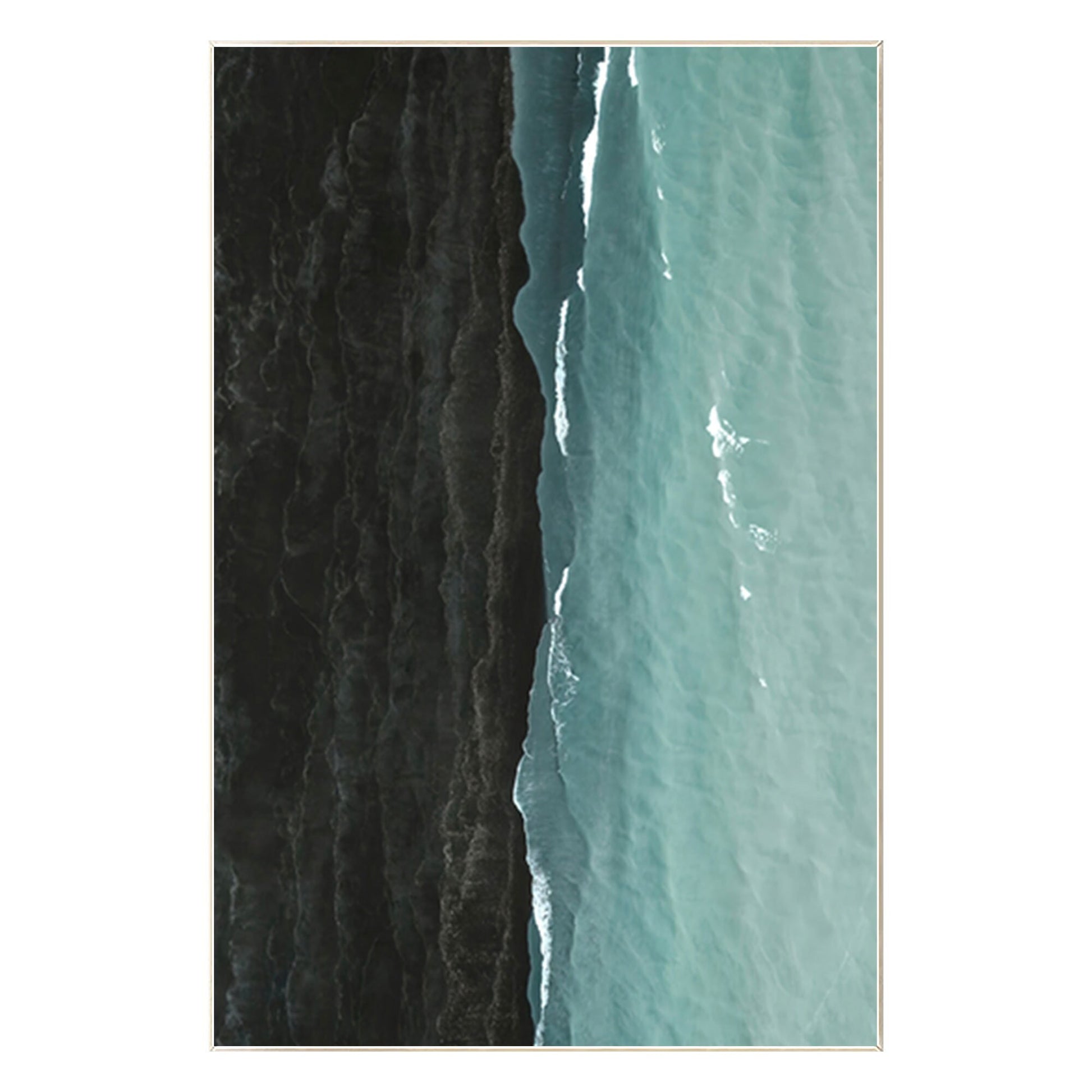 Black Teal Seascape Painting: Minimalist Ocean Canvas Wall Art #8