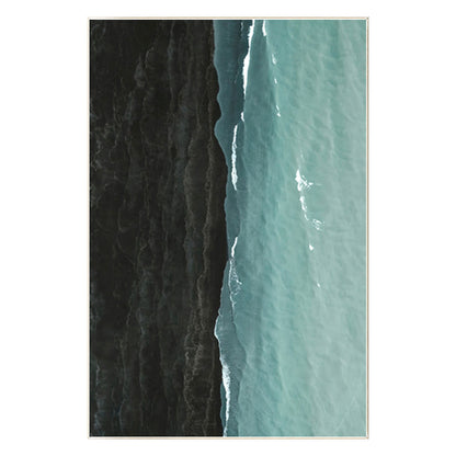 Black Teal Seascape Painting: Minimalist Ocean Canvas Wall Art #8