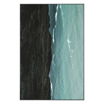 Black Teal Seascape Painting: Minimalist Ocean Canvas Wall Art #9