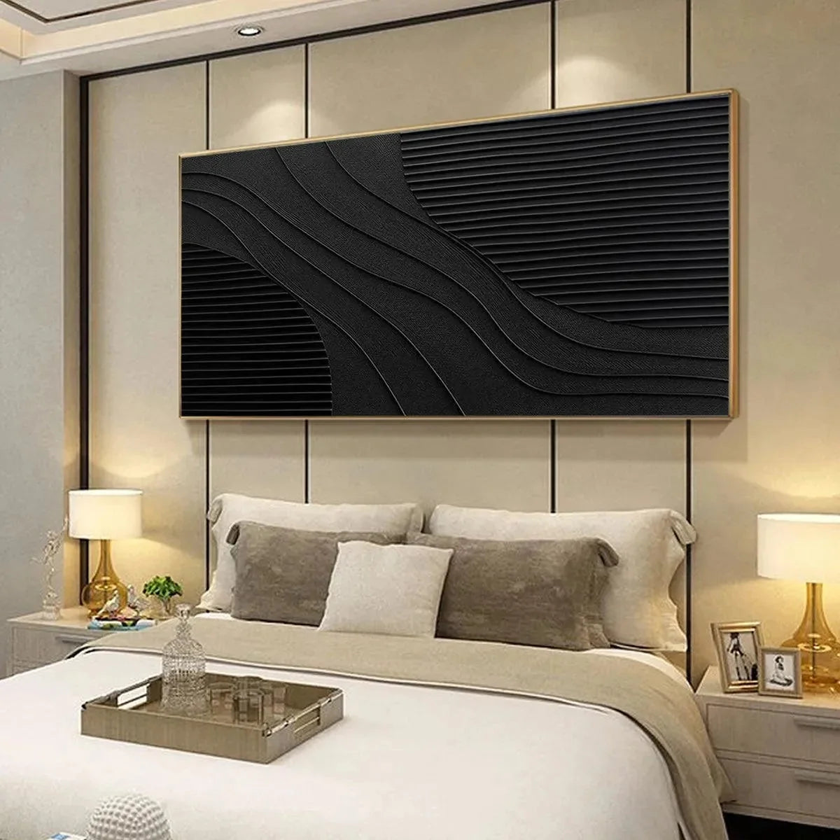 BLACK TEXTURE: Minimalist Textured Painting in Black | rectangular format, hand-painted canvas edge
