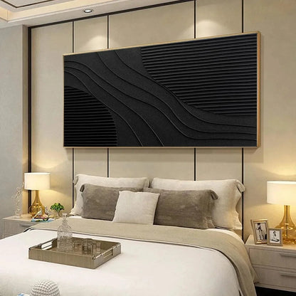 BLACK TEXTURE: Minimalist Textured Painting in Black | rectangular format, hand-painted canvas edge