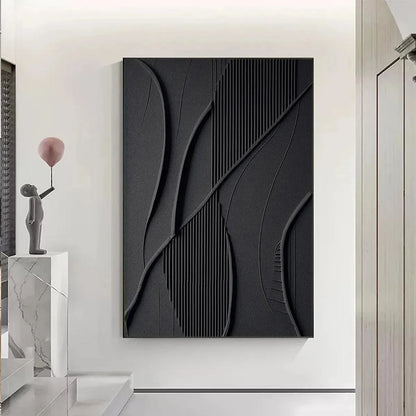 BLACK TEXTURED ABSTRACT: Minimalist Textured Painting in Black | minimalist abstract closeup, raised brushwork detail