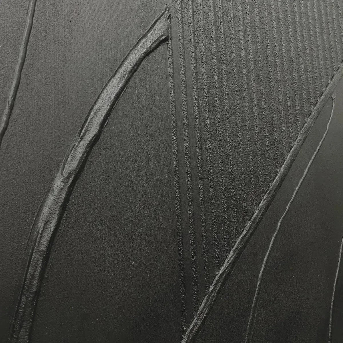 BLACK TEXTURED ABSTRACT: Minimalist Textured Painting in Black | rectangular format, hand-painted canvas edge