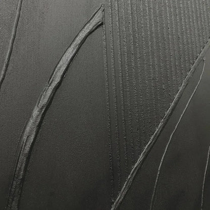 BLACK TEXTURED ABSTRACT: Minimalist Textured Painting in Black | rectangular format, hand-painted canvas edge