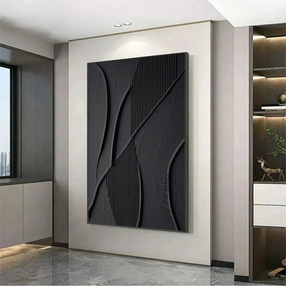 BLACK TEXTURED ABSTRACT: Minimalist Textured Painting in Black | rolled canvas, ready for custom framing
