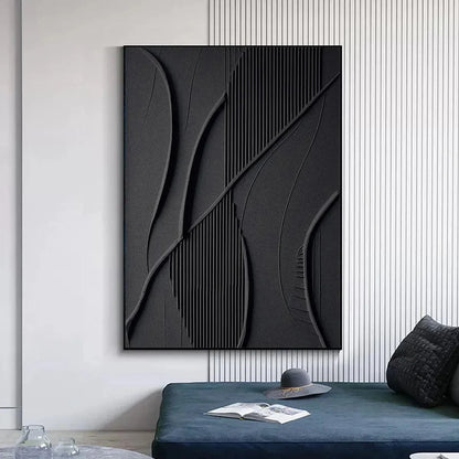 BLACK TEXTURED ABSTRACT: Minimalist Textured Painting in Black | minimalist abstract mood, soft natural light studio shot