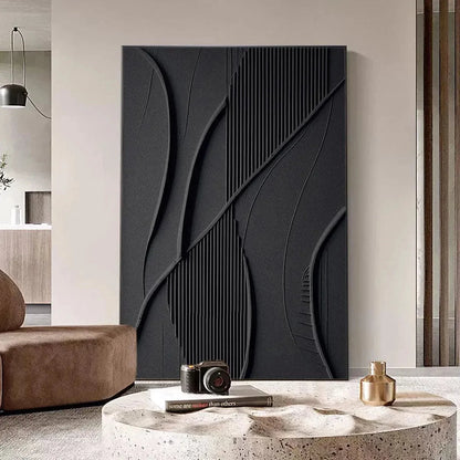 BLACK TEXTURED ABSTRACT: Minimalist Textured Painting in Black | beige palette, original study art
