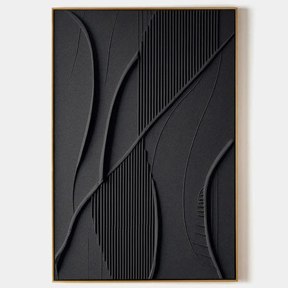 BLACK TEXTURED ABSTRACT: Minimalist Textured Painting in Black | hanging in living room, minimalist abstract wall art