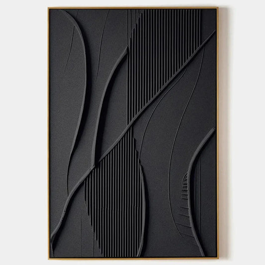 BLACK TEXTURED ABSTRACT: Minimalist Textured Painting in Black | hanging in living room, minimalist abstract wall art