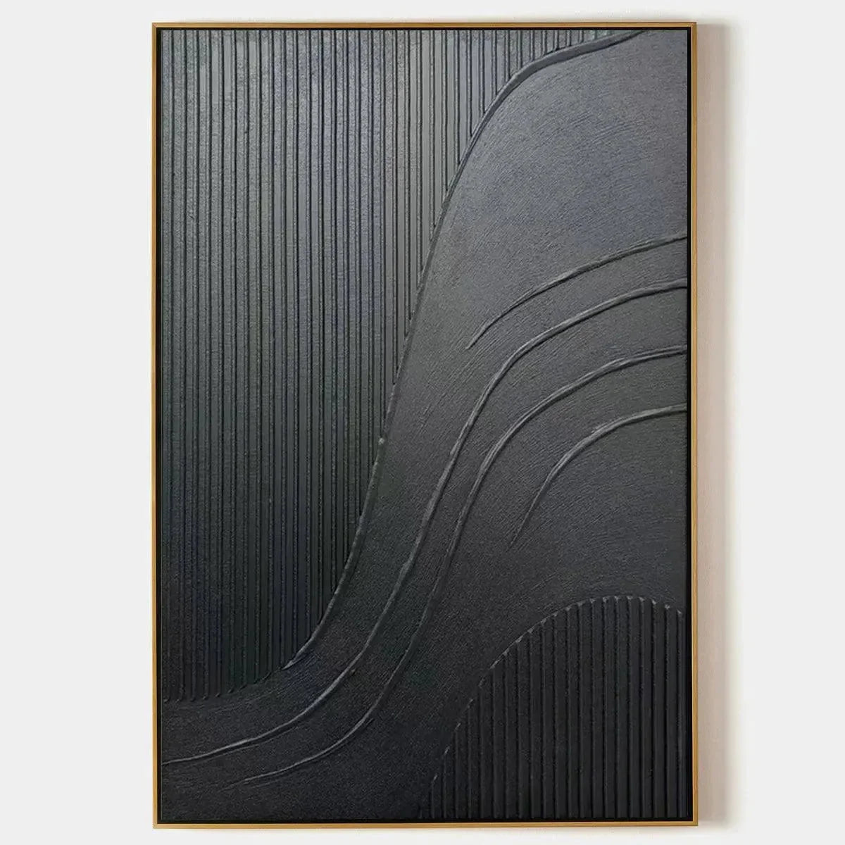 BLACK TEXTURED CURVES: Minimalist Textured Abstract Painting | hanging in BLACK TEXTURED CURVES: Minimalist Textured Abstract Painting featuring layered textured brushwork in refined tones; minimal...