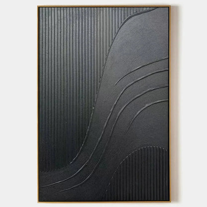 BLACK TEXTURED CURVES: Minimalist Textured Abstract Painting | hanging in BLACK TEXTURED CURVES: Minimalist Textured Abstract Painting featuring layered textured brushwork in refined tones; minimal...