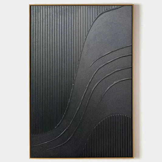 BLACK TEXTURED CURVES: Minimalist Textured Abstract Painting | hanging in BLACK TEXTURED CURVES: Minimalist Textured Abstract Painting featuring layered textured brushwork in refined tones; minimal...