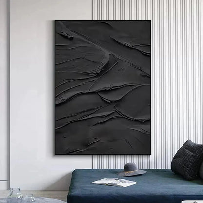 BLACK TEXTURED IMPASTO: Dramatic Black Impasto Painting, Vertical Wall Art | rolled canvas, ready for custom framing