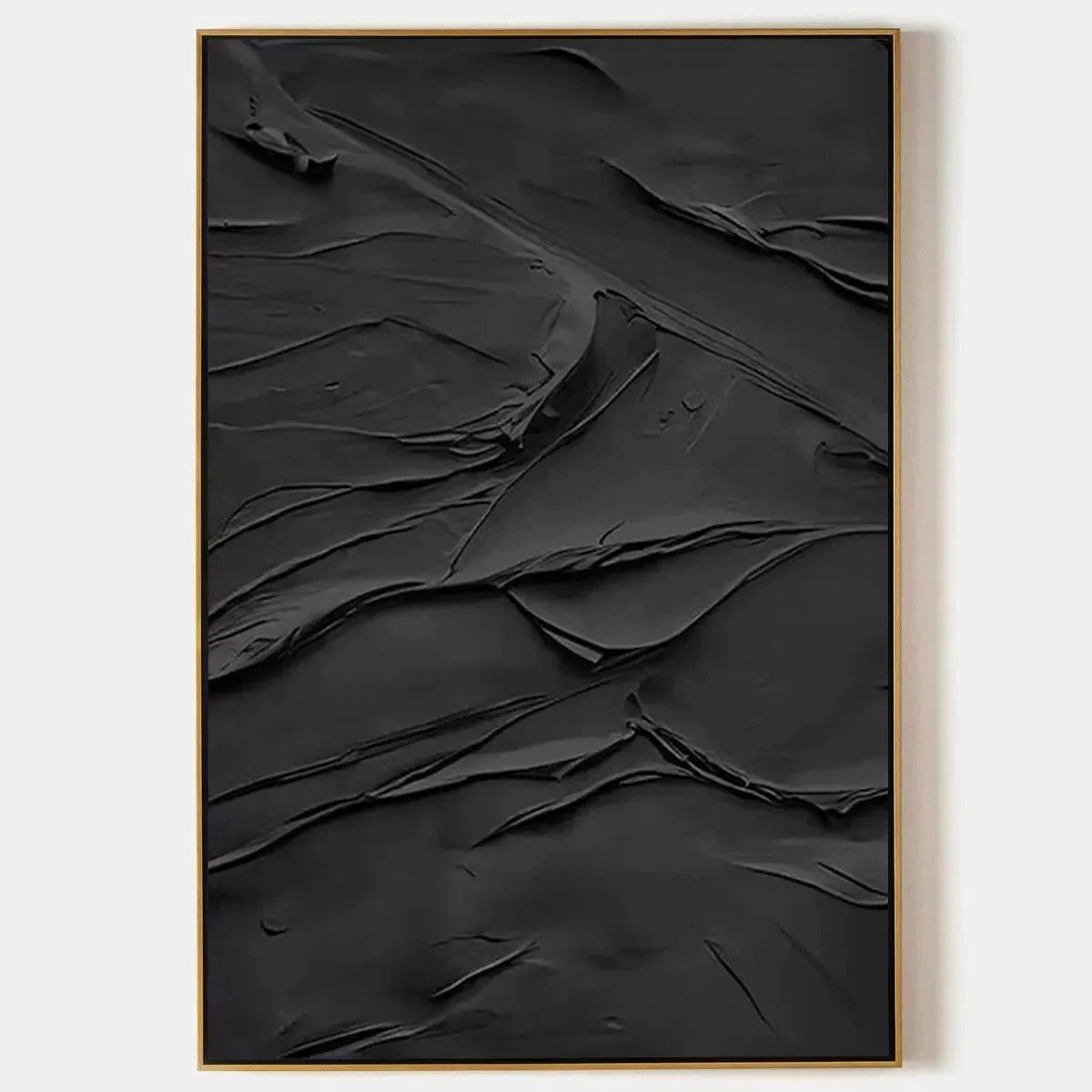 BLACK TEXTURED IMPASTO: Dramatic Black Impasto Painting, Vertical Wall Art | hanging in BLACK TEXTURED IMPASTO: Dramatic Black Impasto Painting, Vertical Wall Art featuring layered textured brushwo...