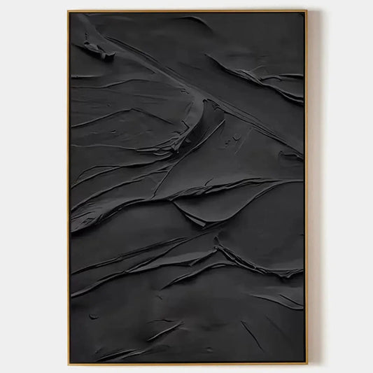 BLACK TEXTURED IMPASTO: Dramatic Black Impasto Painting, Vertical Wall Art | hanging in BLACK TEXTURED IMPASTO: Dramatic Black Impasto Painting, Vertical Wall Art featuring layered textured brushwo...