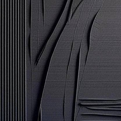 BLACK TEXTURED LINES AND CURVES: Minimalist Textured Painting | minimalist geometric mood, soft natural light studio shot