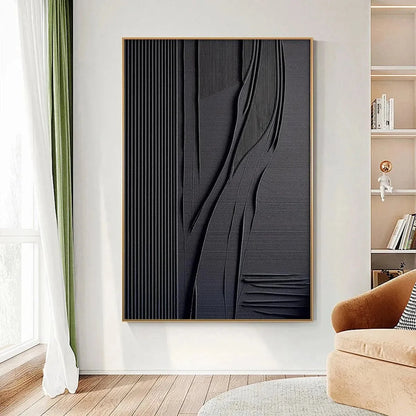 BLACK TEXTURED LINES AND CURVES: Minimalist Textured Painting | beige palette, original office art