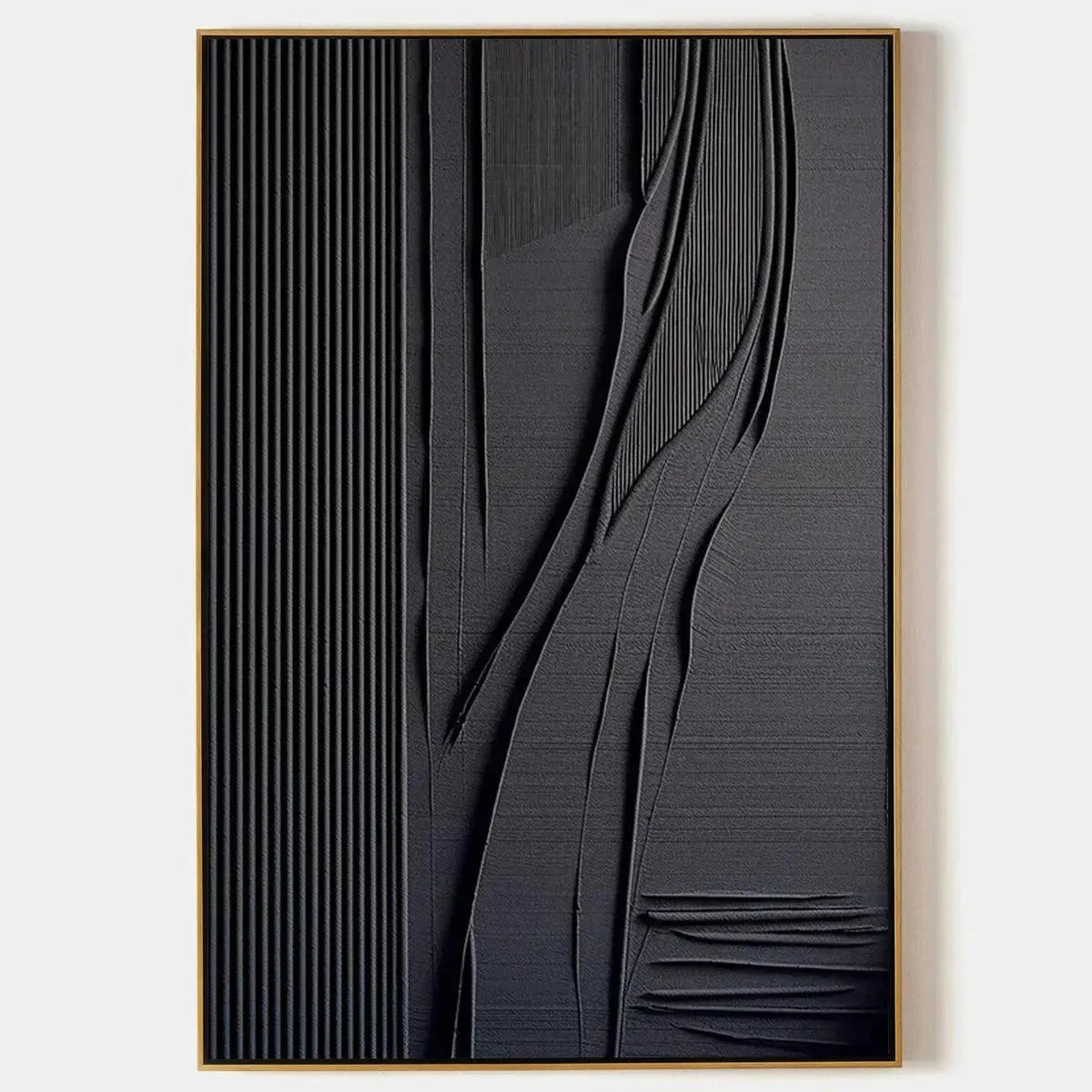 BLACK TEXTURED LINES AND CURVES: Minimalist Textured Painting | hanging in living room, minimalist geometric wall art