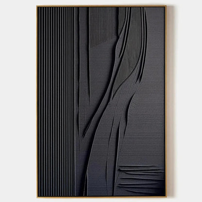 BLACK TEXTURED LINES AND CURVES: Minimalist Textured Painting | hanging in living room, minimalist geometric wall art