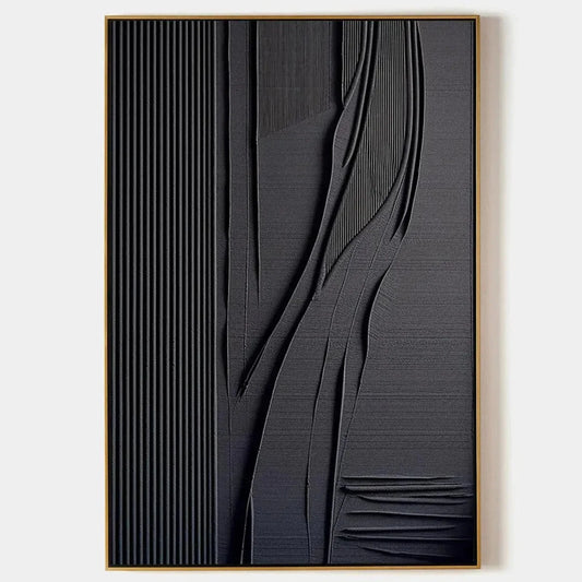 BLACK TEXTURED LINES AND CURVES: Minimalist Textured Painting | hanging in living room, minimalist geometric wall art
