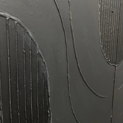 BLACK TEXTURED WAVES DIPTYCH: Textured Abstract Painting Set of 2, Vertical Wall Art | rectangular format, hand-painted canvas edge