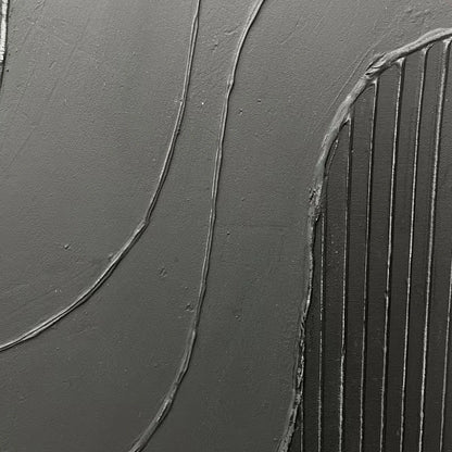 BLACK TEXTURED WAVES DIPTYCH: Textured Abstract Painting Set of 2, Vertical Wall Art | black frame version on white wall
