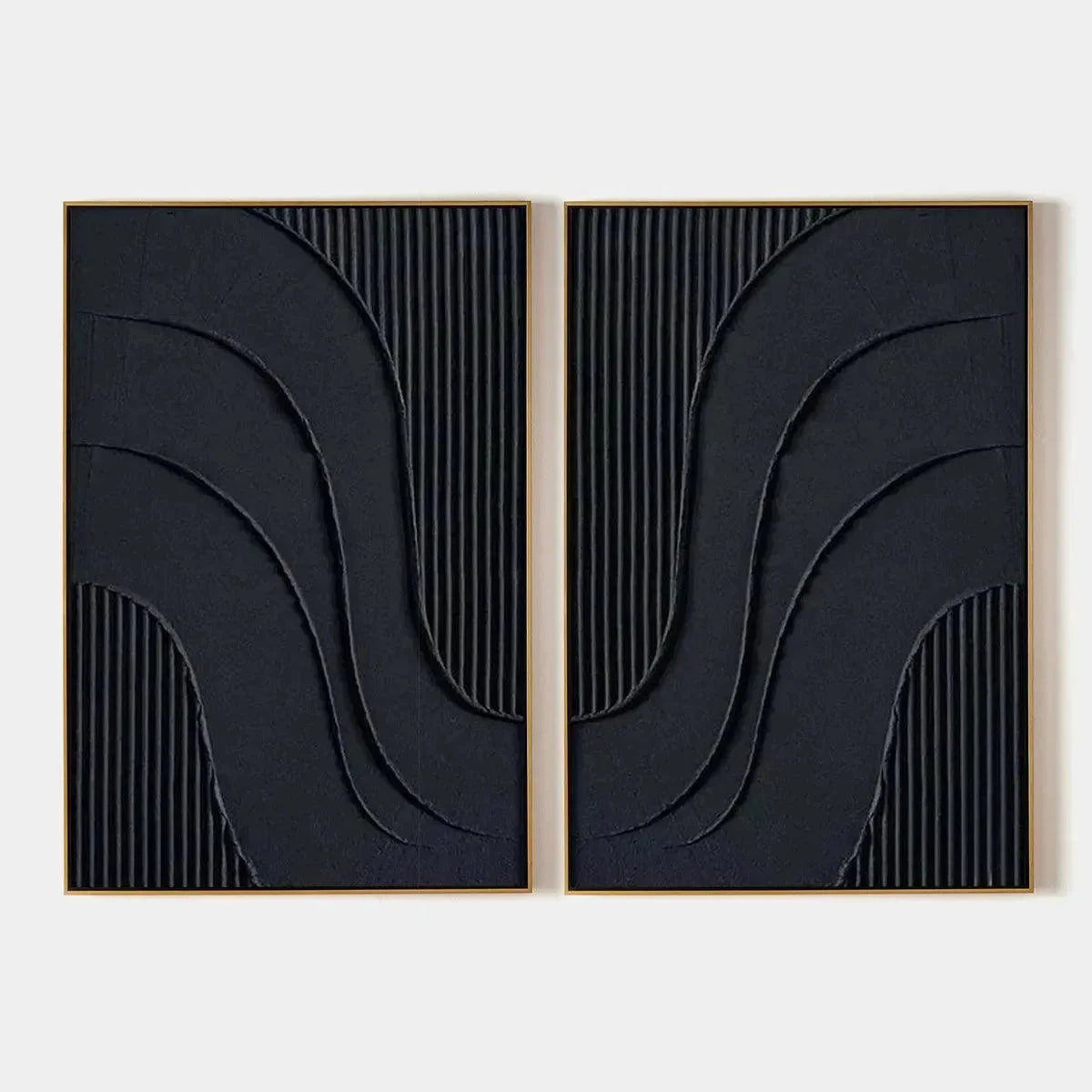 BLACK TEXTURED WAVES DIPTYCH: Textured Abstract Painting Set of 2, Vertical Wall Art | hanging in BLACK TEXTURED WAVES DIPTYCH: Textured Abstract Painting Set of 2, Vertical Wall Art featuring laye...
