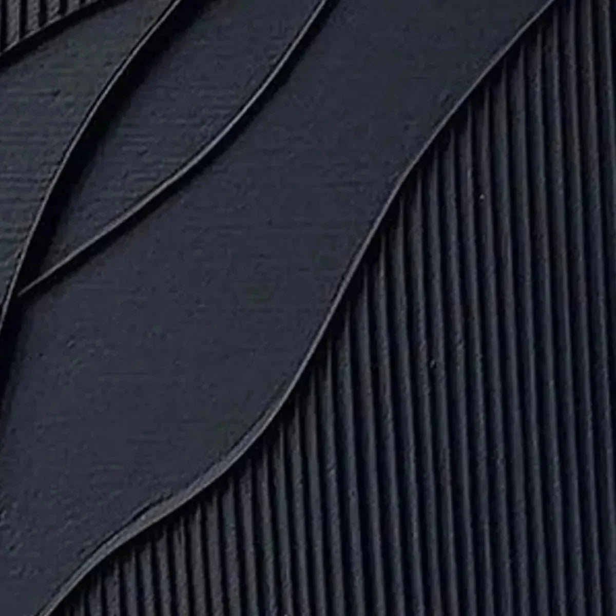 BLACK TEXTURED WAVES: Minimalist Textured Abstract Painting | gold frame stretched on neutral wall