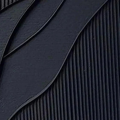 BLACK TEXTURED WAVES: Minimalist Textured Abstract Painting | gold frame stretched on neutral wall