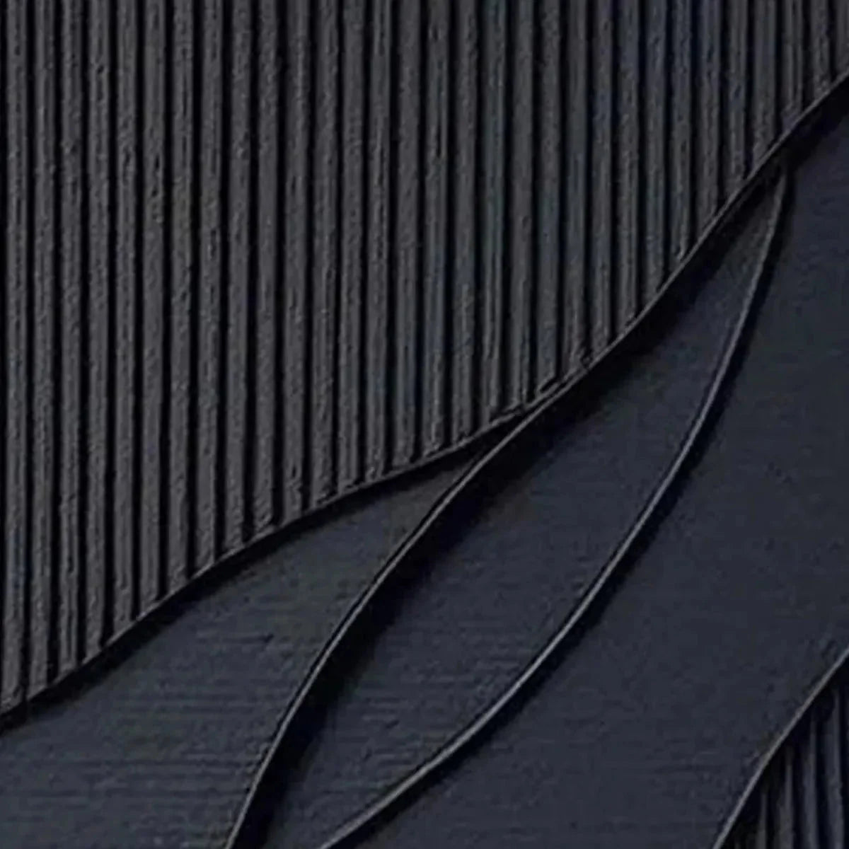 BLACK TEXTURED WAVES: Minimalist Textured Abstract Painting | minimalist textured mood, soft natural light studio shot