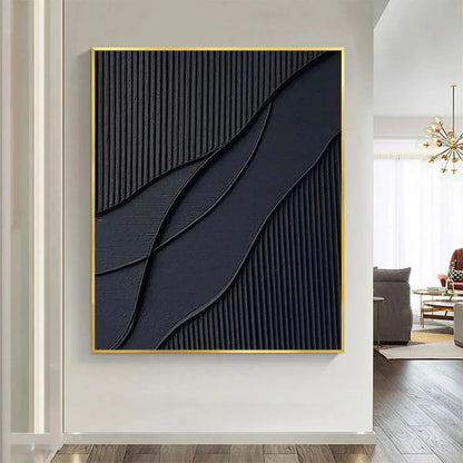 BLACK TEXTURED WAVES: Minimalist Textured Abstract Painting | beige palette, original bedroom art