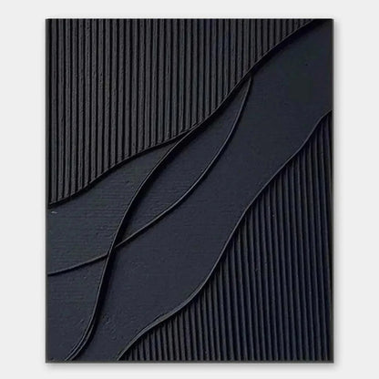 BLACK TEXTURED WAVES: Minimalist Textured Abstract Painting | hanging in living room, minimalist textured wall art
