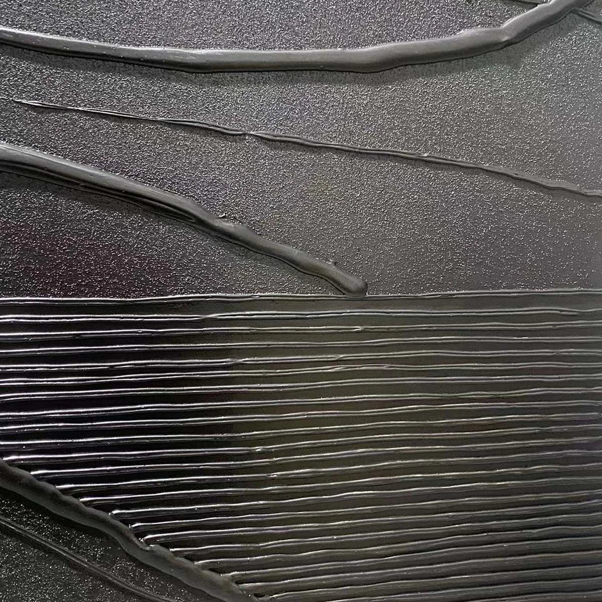 BLACK TEXTURED WAVES: Minimalist Textured Painting | black frame version on white wall