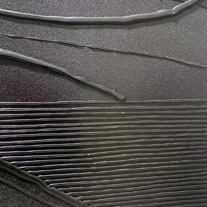 BLACK TEXTURED WAVES: Minimalist Textured Painting | black frame version on white wall