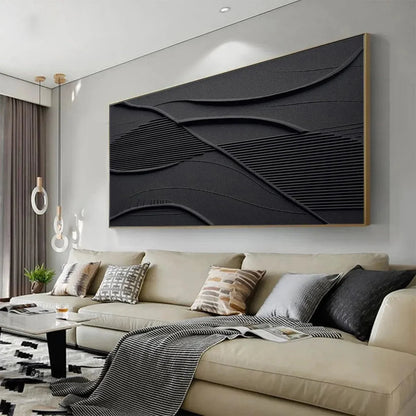 BLACK TEXTURED WAVES: Minimalist Textured Painting | Minimalist mood, soft natural light studio shot