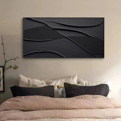 BLACK TEXTURED WAVES: Minimalist Textured Painting | blue palette, original Hand-painted on premium stretched canvas using artist-grade oils; rich layered surface combines smooth gradients with tac...