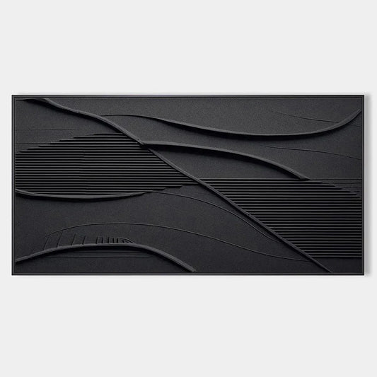 BLACK TEXTURED WAVES: Minimalist Textured Painting | hanging in BLACK TEXTURED WAVES: Minimalist Textured Painting featuring layered textured brushwork in refined tones; minimalist composition with...
