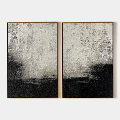 BLACK & WHITE ABSTRACT DIPTYCH: Textured Abstract Painting Set of 2, Vertical Wall Art | hanging in BLACK & WHITE ABSTRACT DIPTYCH: Textured Abstract Painting Set of 2, Vertical Wall Art featuring ...