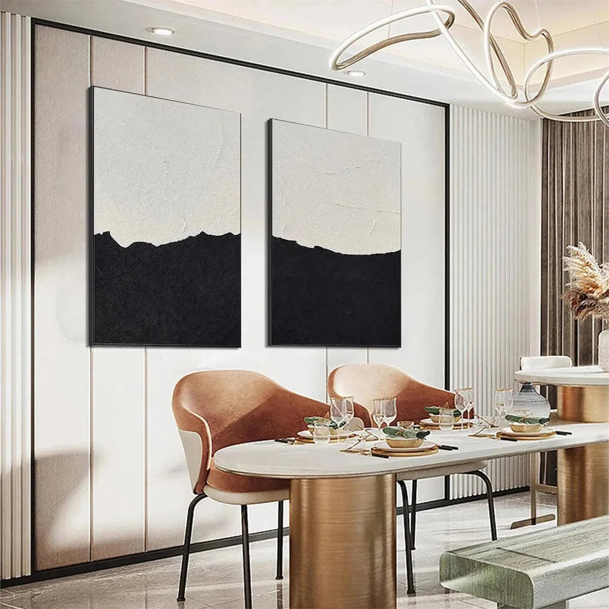 BLACK & WHITE ABSTRACT LANDSCAPE DIPTYCH: Textured Abstract Painting Set of 2, Vertical Wall Art | Abstract closeup, raised brushwork detail