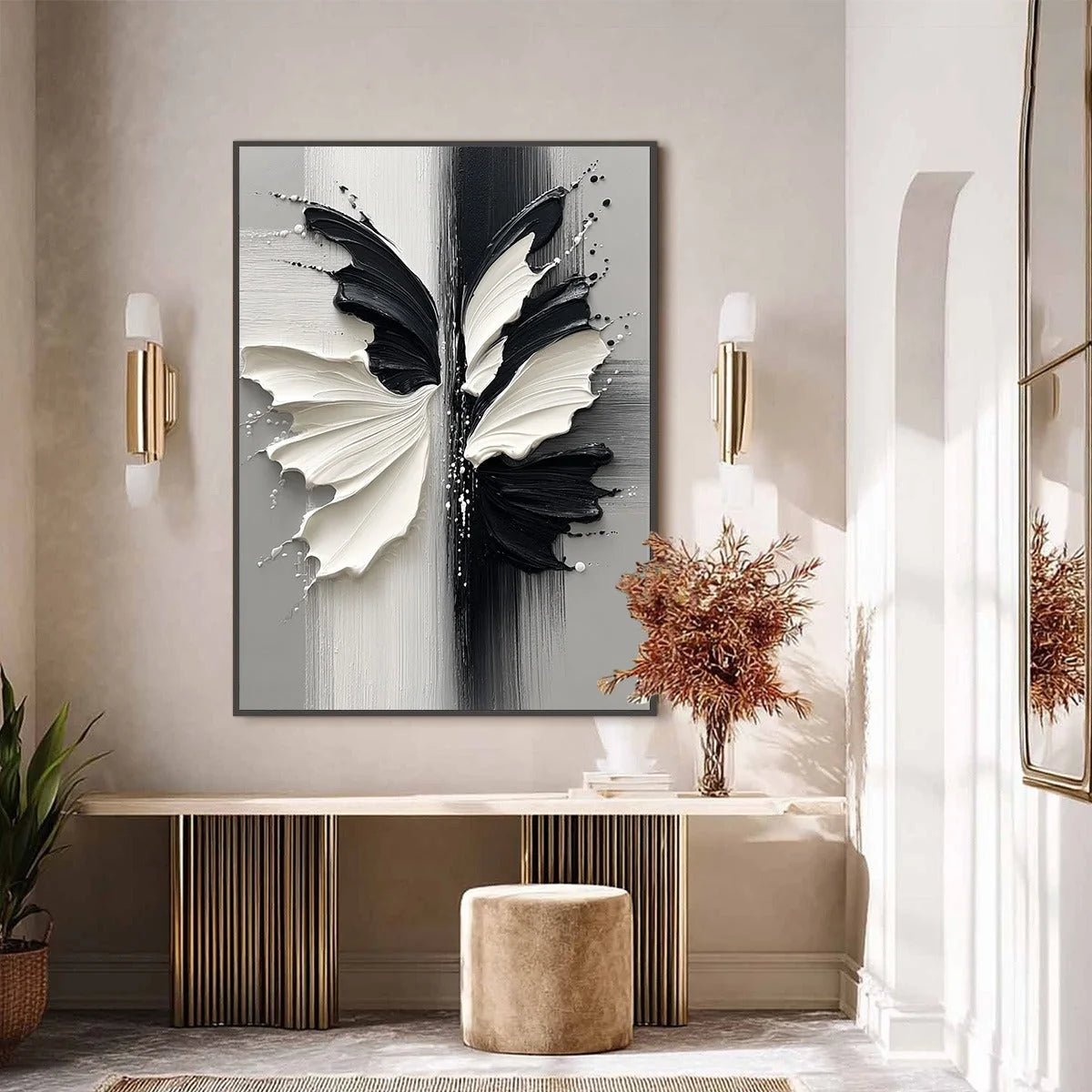 METAMORPHOSIS: Textured Abstract Butterfly Painting in Black and White | Abstract closeup, raised brushwork detail