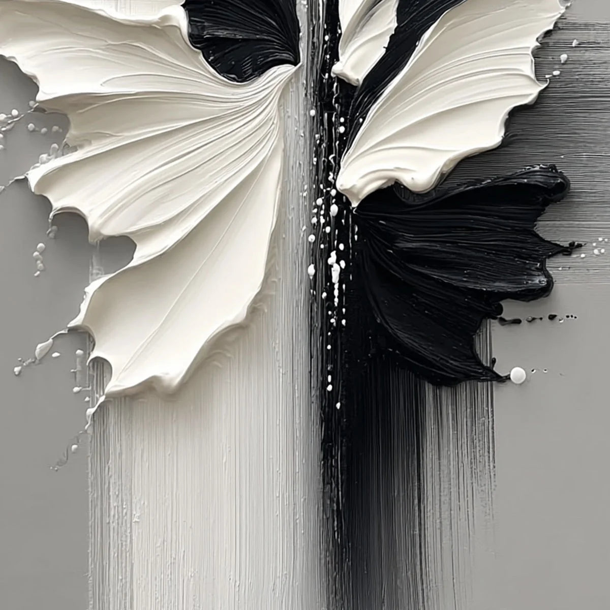 METAMORPHOSIS: Textured Abstract Butterfly Painting in Black and White | rolled canvas, ready for custom framing