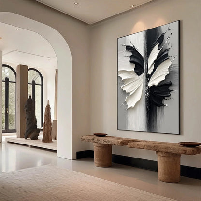 METAMORPHOSIS: Textured Abstract Butterfly Painting in Black and White | Abstract mood, soft natural light studio shot