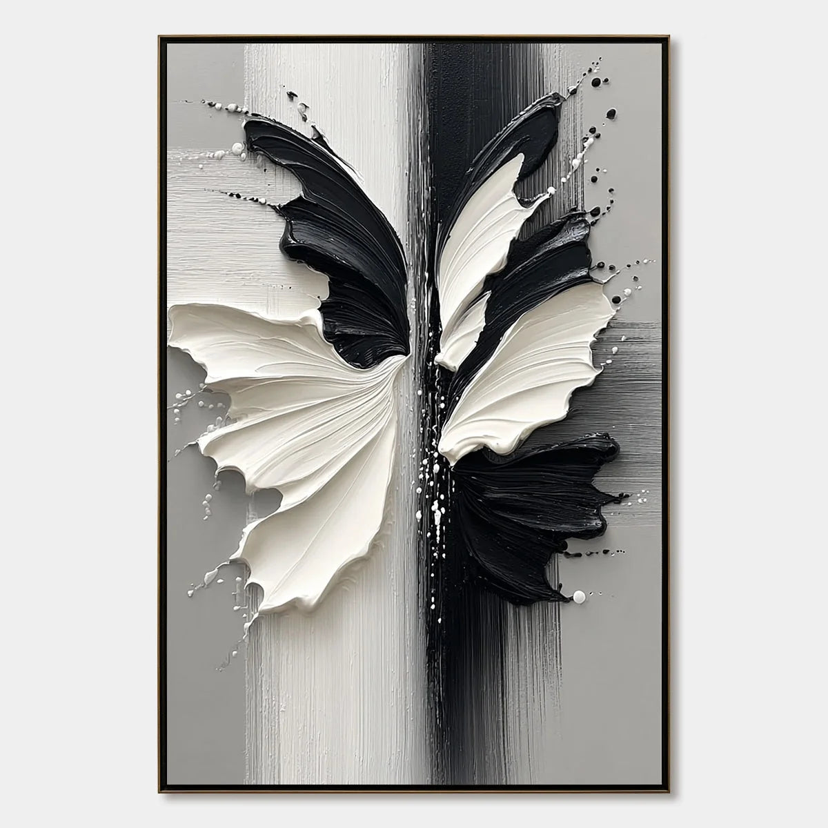 METAMORPHOSIS: Textured Abstract Butterfly Painting in Black and White | hanging in living room, Abstract wall art