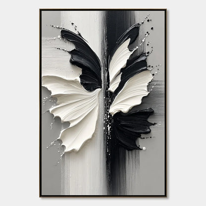 METAMORPHOSIS: Textured Abstract Butterfly Painting in Black and White | hanging in living room, Abstract wall art