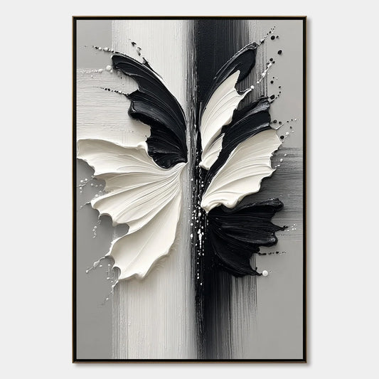METAMORPHOSIS: Textured Abstract Butterfly Painting in Black and White | hanging in living room, Abstract wall art