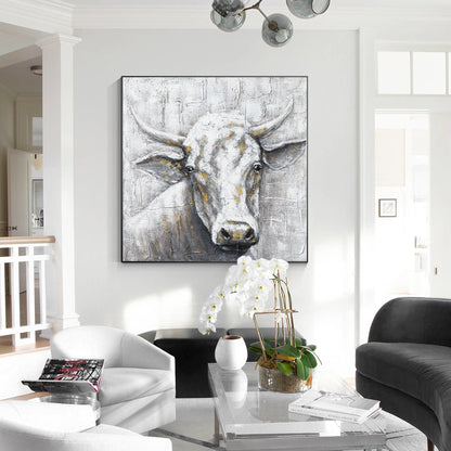 Black White Cow Texture Wall Art, Original Painting On Canvas, Extra Large Squar #2