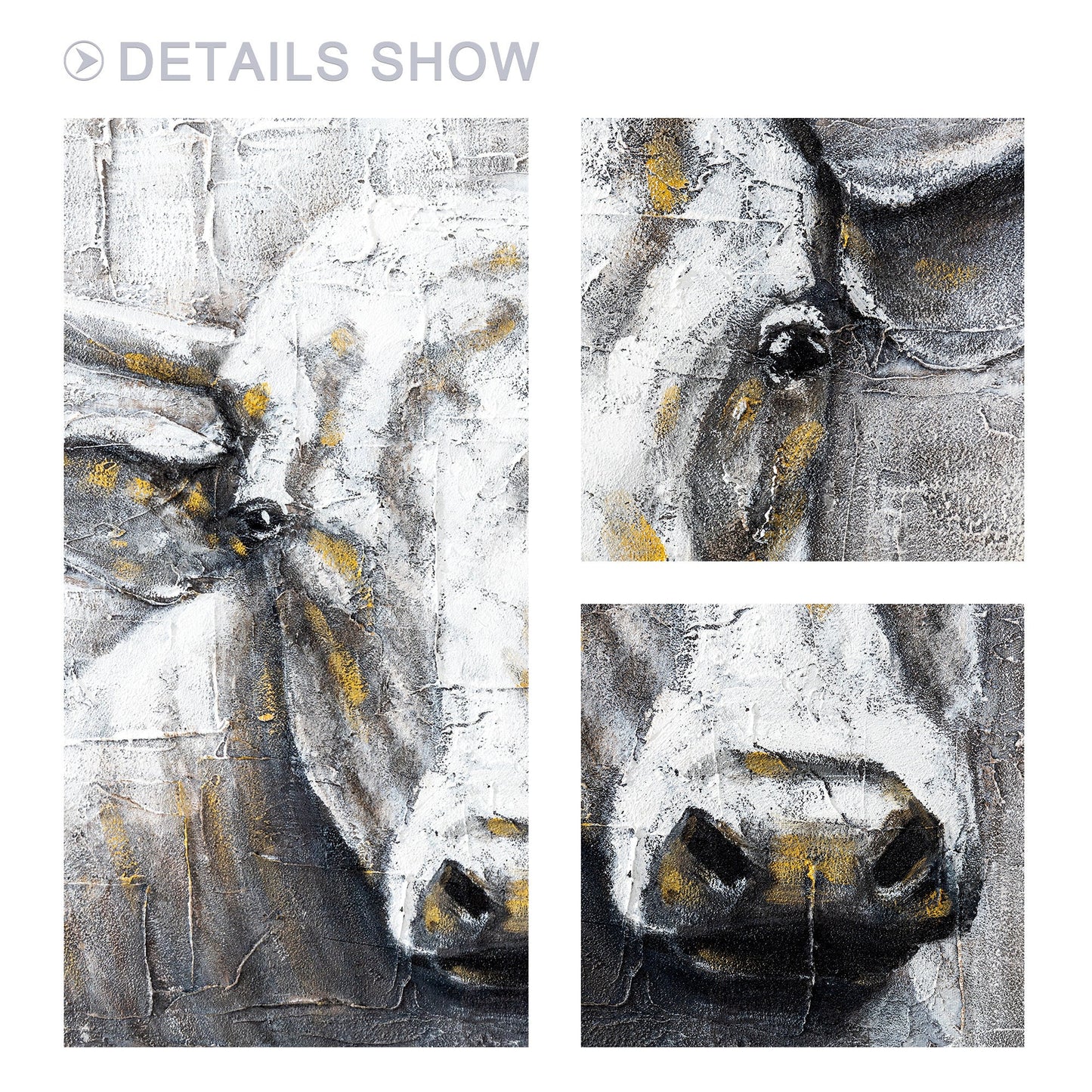 Black White Cow Texture Wall Art, Original Painting On Canvas, Extra Large Squar #5
